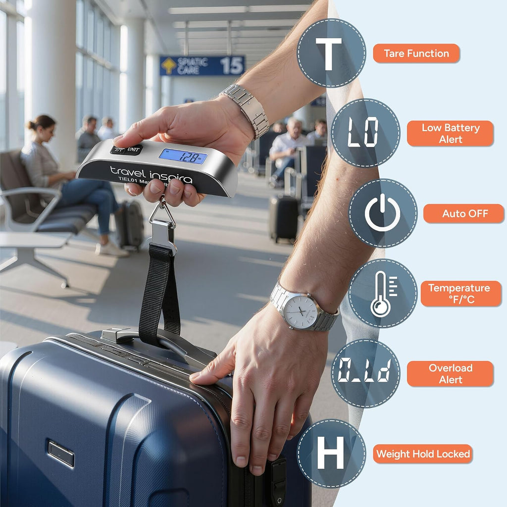 Amazon.com | travel inspira Luggage Scale Digital Suitcase Weight Scale for Travel | Blue Backlight. Rubber Paint Handle. Tare & Data Lock. Auto-Off. Battery Included. 110 Pounds. Travel Essentials | Luggage Scales