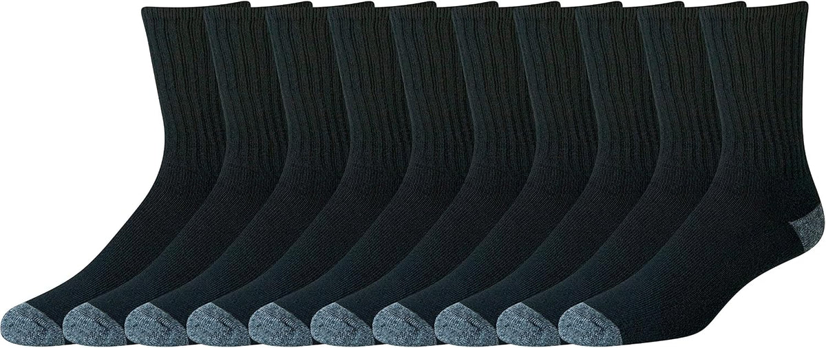 Amazon Essentials Men's Cotton Crew Athletic Moisture Wicking Sports Socks with Cushioned Sole. 10 Pairs. White. 6-12