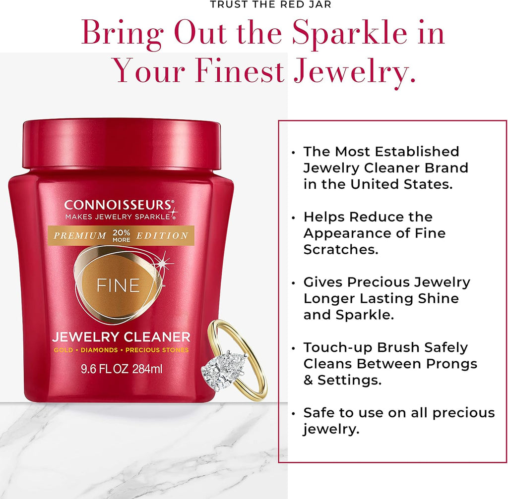 CONNOISSEURS - Fine Jewelry Cleaner Solution - 9.6 fl oz | Premium Edition - For Gold. Diamonds. Platinum. and Gemstones - Restores Brilliance in Seconds