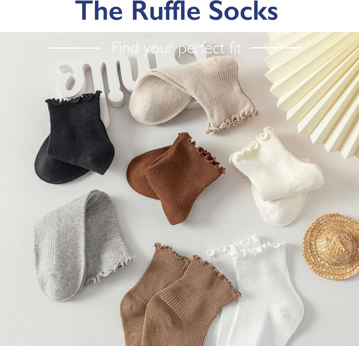 Hstyle Ruffle Socks Women. 6 Pairs of White Breathable Cool Ankle Socks
