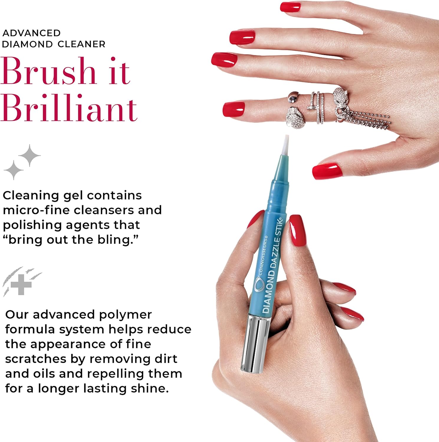 CONNOISSEURS - Diamond Dazzle Stik | For Rings. Earrings. and Bracelets - Portable Jewelry Cleaner Solution Pen - Reduces Scratches and Removes Dirt