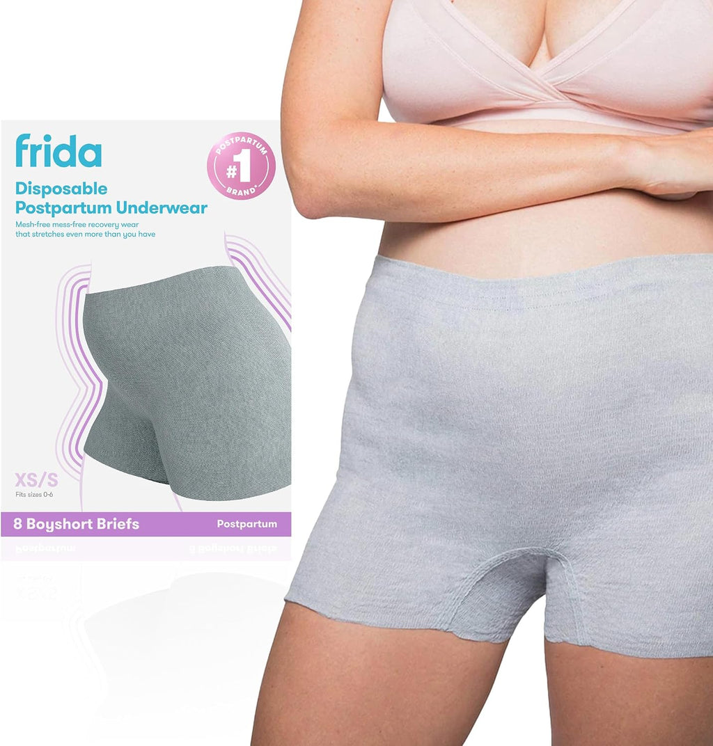 Frida Mom 8pc Postpartum Underwear. Disposable Boyshort Panties. Size M/L | Seamless with Stretch Support. New Mom Essentials. Hospital Bag Must Have. Size M/L (28-42in)