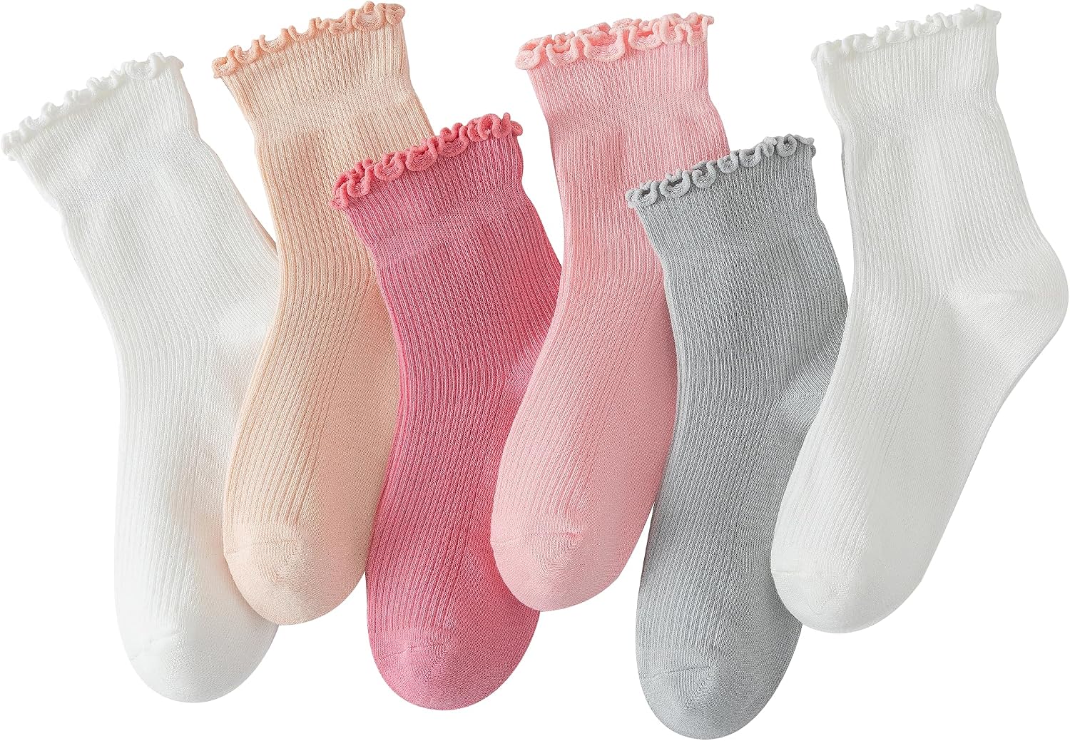 Hstyle Ruffle Socks Women. 6 Pairs of White Breathable Cool Ankle Socks