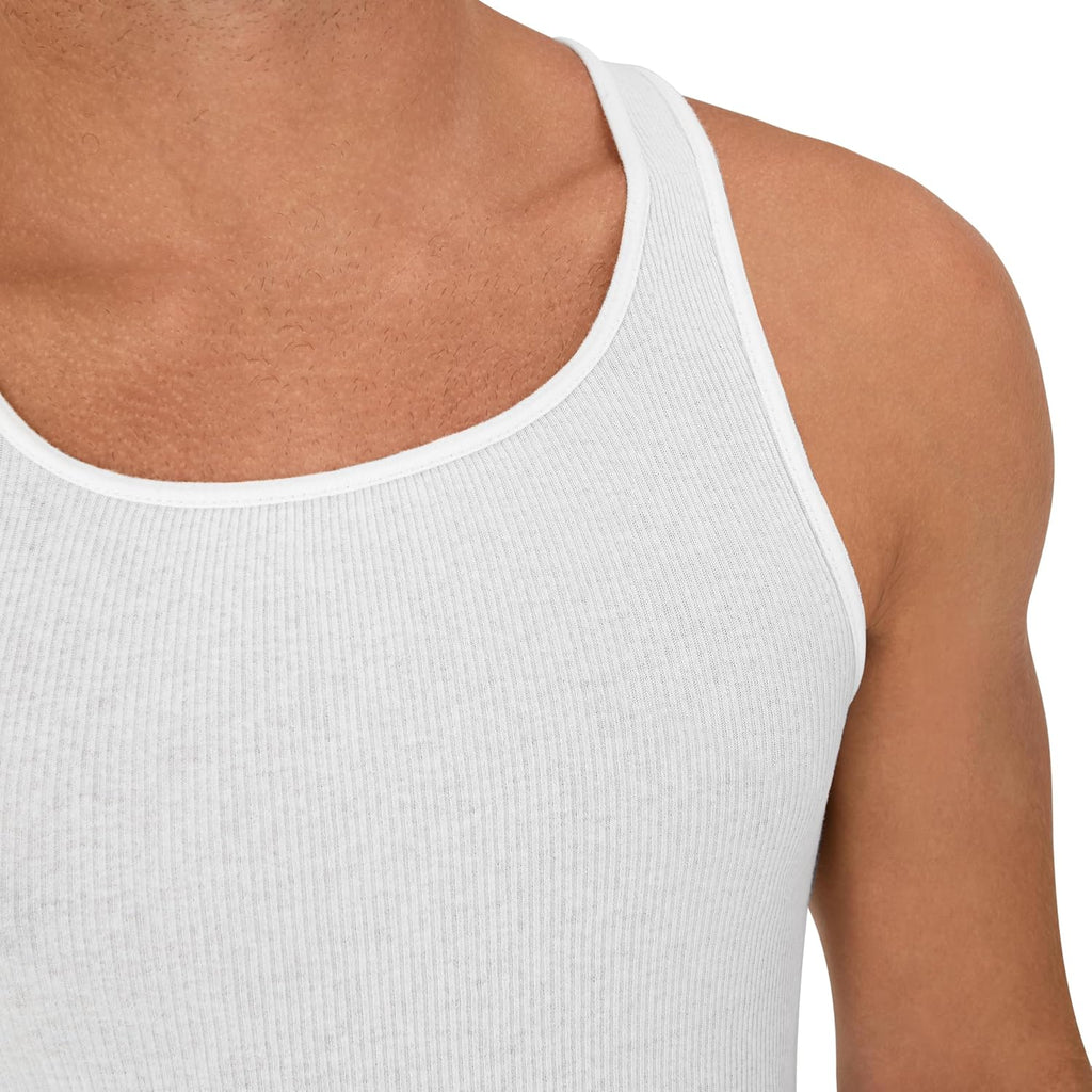 Hanes Men Hanes Men's Cotton Tank Undershirts Pack. Moisture-Wicking Ribbed Tanks. lightweight Cotton Tank Undershirts