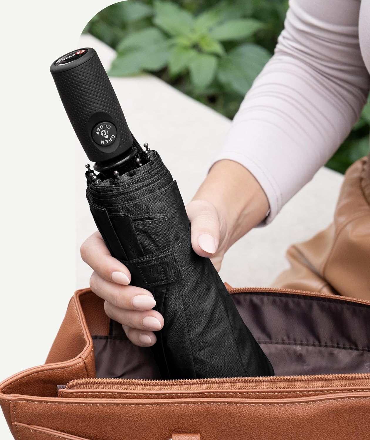 Windproof Travel Umbrella - Compact & Withstands Winds up to 100MPH. Strongest Premium Auto Folding Umbrella for Rain and Sun - Durable. Light & Portable for Women & Men. Fits Backpack & Cars